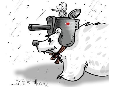 Путин на медведе. Рисунок: Андрей Петренко. https://t.me/PetrenkoAndry