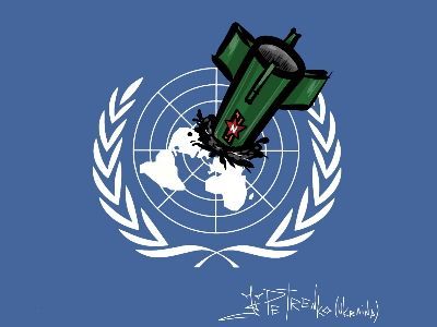 Россия стреляет по ООН. Карикатура А.Петренко: t.me/PetrenkoAndryi